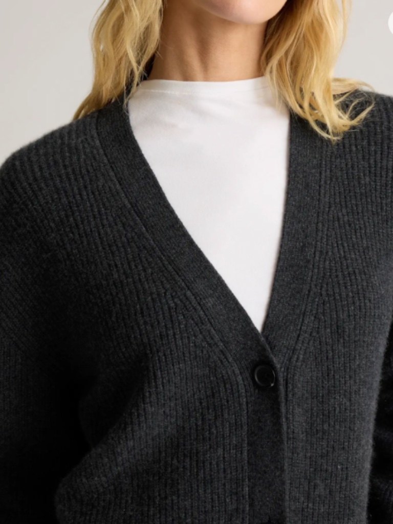 Quince Mongolian Cashmere Oversized Boyfriend Cardigan Sweater Heather Charcoal